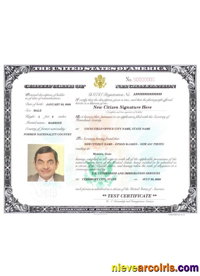 USA certificate of naturalization